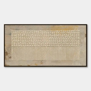 Neutral panoramic abstract wall art with raised dot texture and vertical ridges