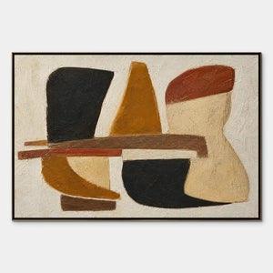 Earth tone modern abstract wall art with bold geometric forms and textured canvas