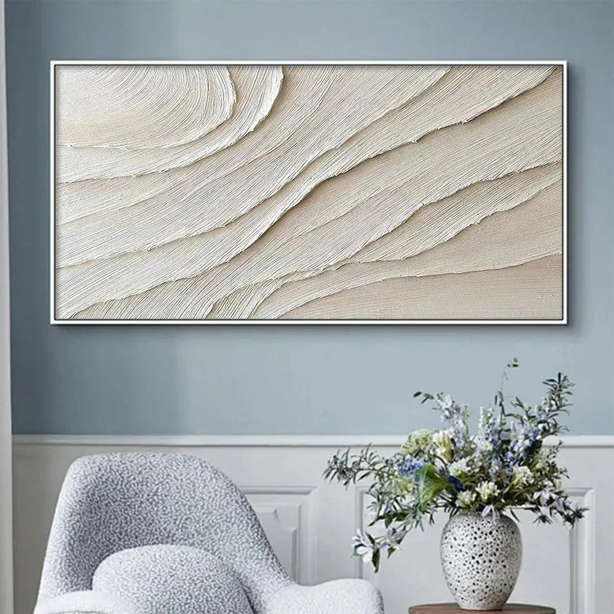 DESERT FLOW beige abstract minimalist textured painting for living room by Isabella Rossi.