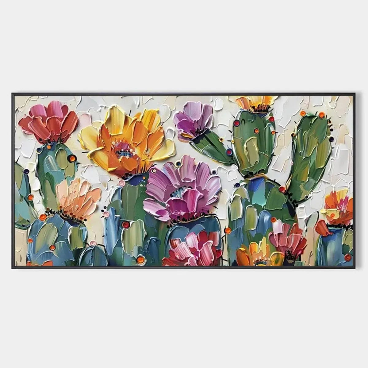DESERT GARDEN: Textured Cactus Impasto Painting, 48''x96''