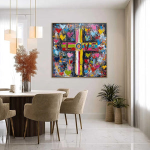 DIVINE EMBRACE: Colorful Textured Abstract Painting of Love and Faith