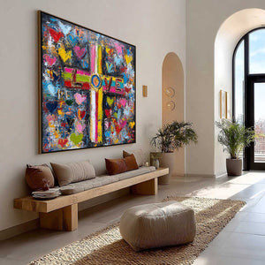DIVINE EMBRACE: Colorful Textured Abstract Painting of Love and Faith
