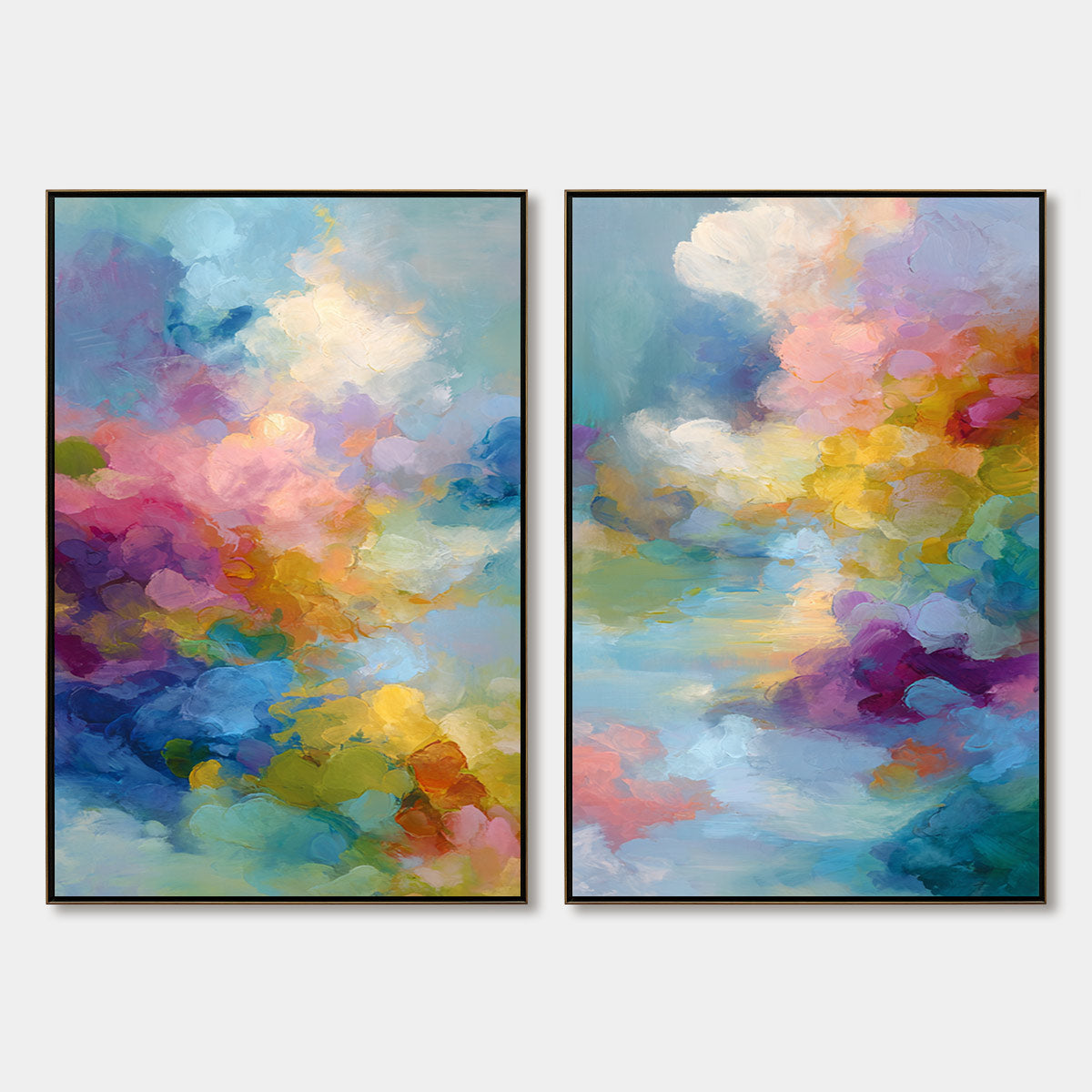 DREAMSCAPE MELODY: Colorful Abstract Cloudscape Painting Set of 2