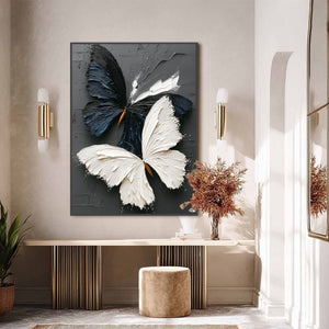 DUALITY: Textured Impasto Black and White Butterfly Painting