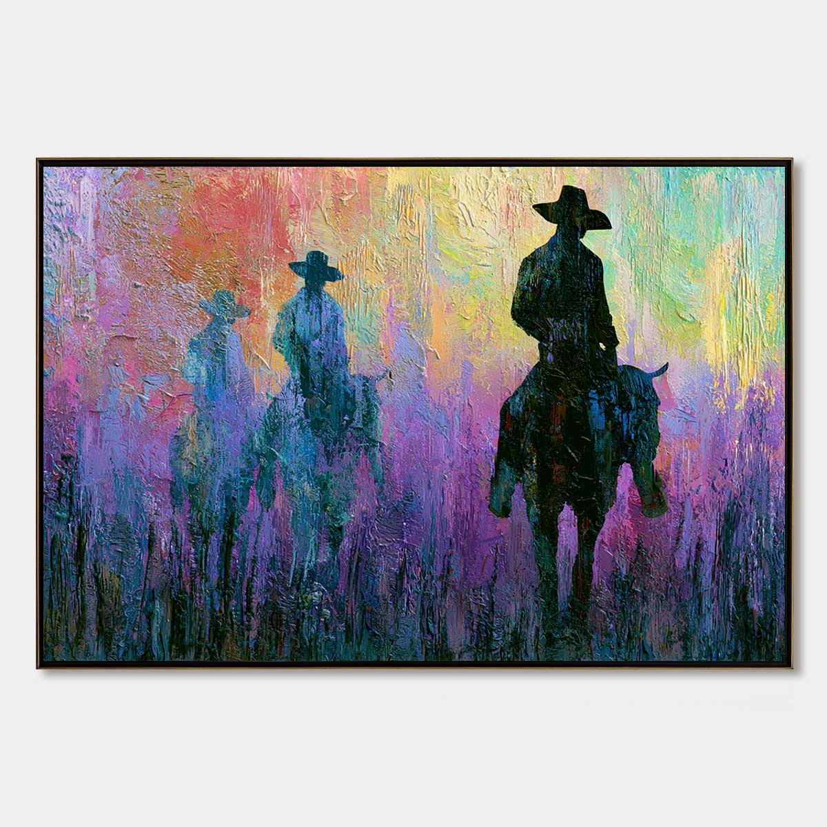 DUSK RIDERS: Colorful Abstract Western Impasto Oil Painting