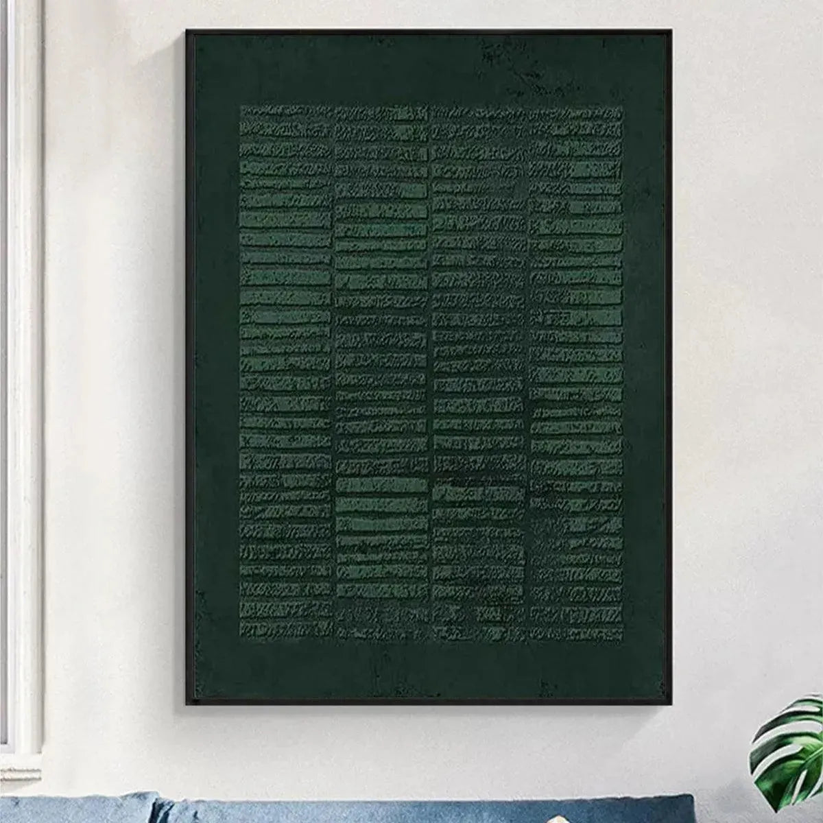 Dark Green Textured Grid minimalist painting by Javier Ramirez, modern textured artwork