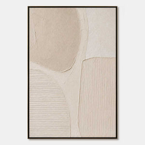 Textured beige Wabi-Sabi abstract wall art with layered curves and neutral tones
