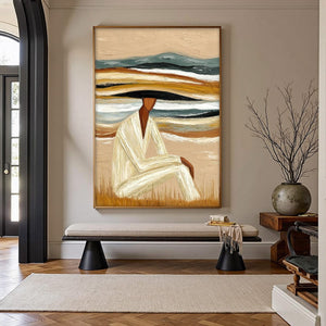 EARTHEN REPOSE: Textured Abstract Figurative Painting for Modern Decor