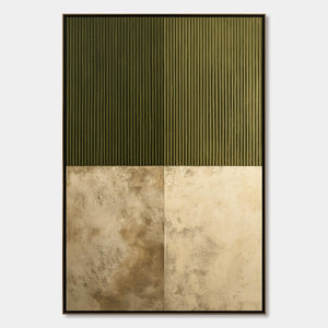 EARTHEN RHYTHM: Textured Minimalist Abstract Painting in Green and Beige