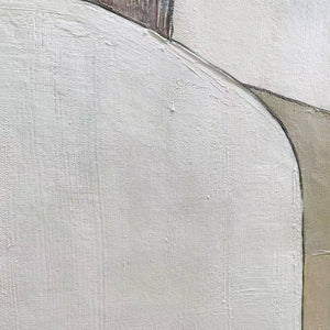 Earthen Forms: Original Minimalist Abstract Oil Painting - Vertical Textured Brown Beige White Wall Art