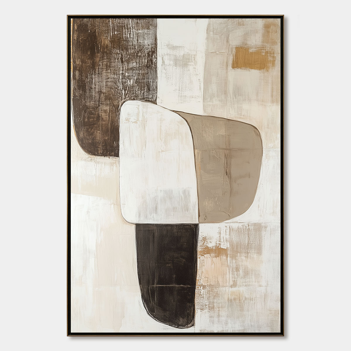 Earthen Forms: Original Minimalist Abstract Oil Painting - Vertical Textured Brown Beige White Wall Art