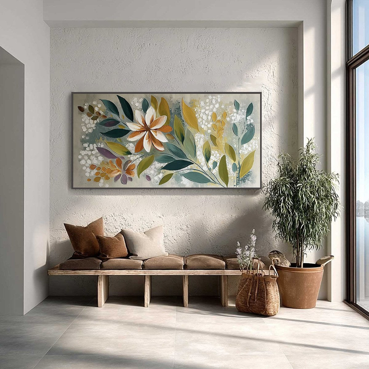 EARTHLY BLOOM: Textured Abstract Floral Impasto Painting