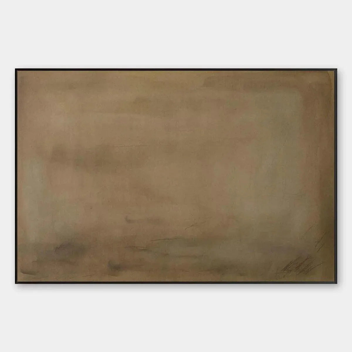 Minimalist Earthy Landscape painting by Liam O'Connell, brown abstract art with a black frame for modern decor.