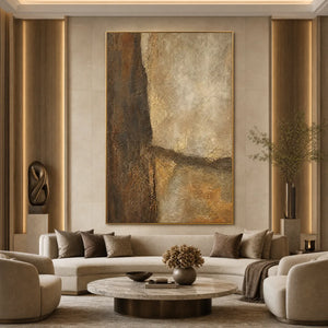 Textured earth tone abstract wall art in beige, brown and gold for modern luxury decor