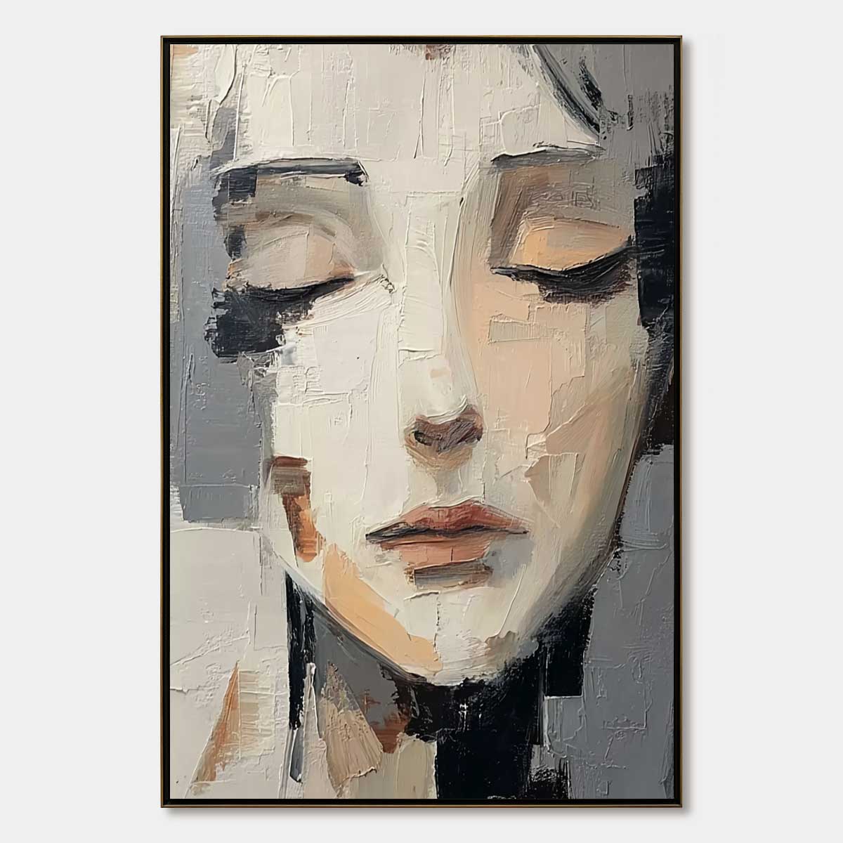ECHOES OF SILENCE: Textured Abstract Portrait Oil Painting on Canvas