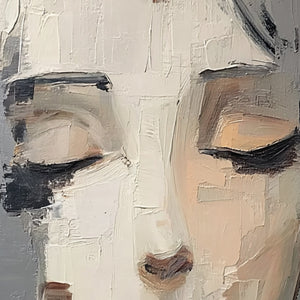 ECHOES OF SILENCE: Textured Abstract Portrait Oil Painting on Canvas