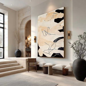 ECHOES OF SILENCE: Vertical Wabi Sabi Abstract Painting in Neutral Tones