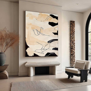 ECHOES OF SILENCE: Vertical Wabi Sabi Abstract Painting in Neutral Tones