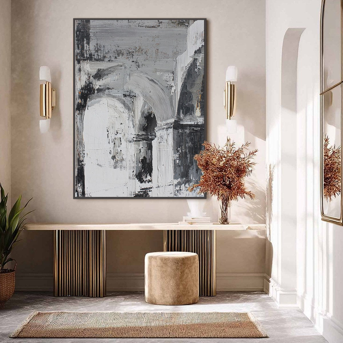 ECHOES OF THE ARCADE: Monochrome Abstract Architectural Painting