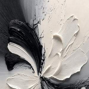 ECLIPSE BLOSSOM: Textured Black and White Abstract Impasto Painting