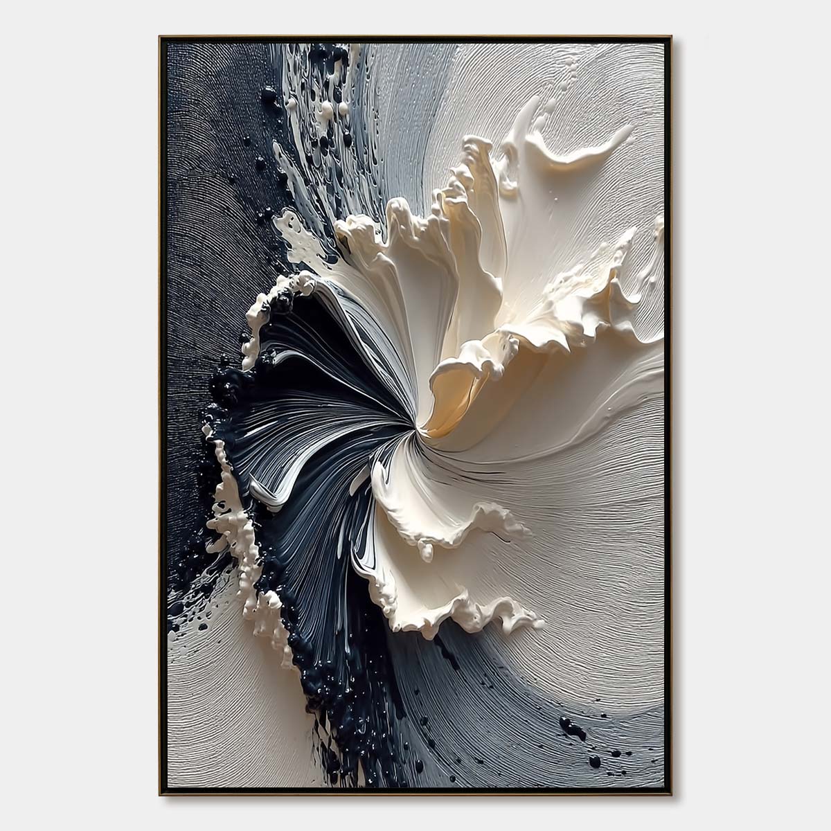 Eclipse in Bloom | Textured Black and White Abstract Oil Painting