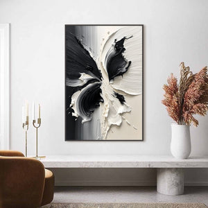 ECLOSION: Black and White Wabi Sabi Textured Abstract Flower Painting