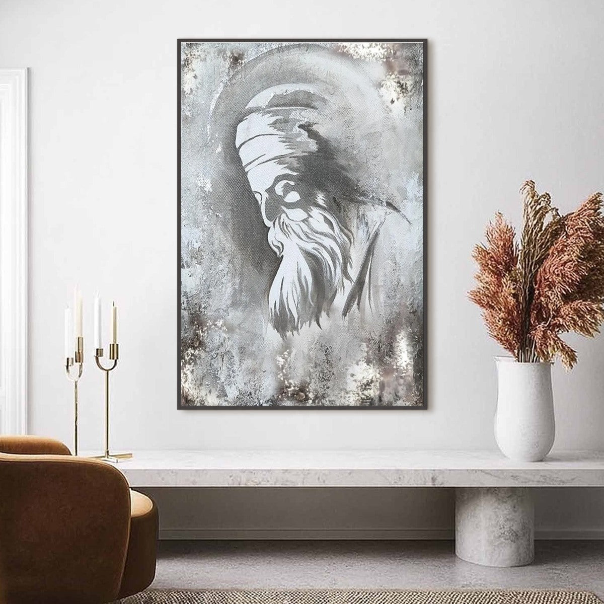 ELDER'S WHISPER: Minimalist Monochrome Figurative Portrait Painting