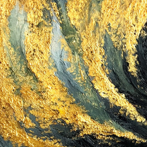 EMBER EYES: Bold Abstract Black Cat Painting with Gold Leaf