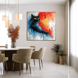 EMBER EYES: Textured Impasto Black Cat Painting on Canvas