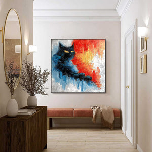 EMBER EYES: Textured Impasto Black Cat Painting on Canvas