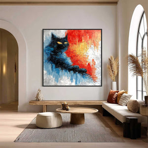 EMBER EYES: Textured Impasto Black Cat Painting on Canvas