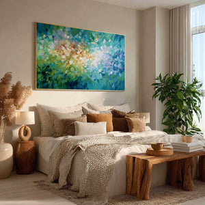 EMERALD BLOOM: Colorful Textured Abstract Floral Palette Knife Painting