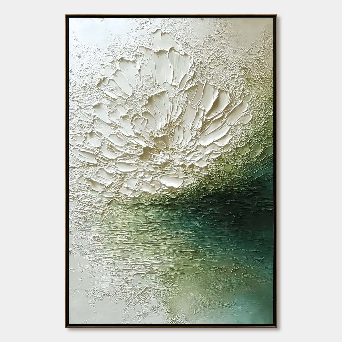 EMERALD BLOOM: Textured Wabi Sabi Floral Abstract Wall Art
