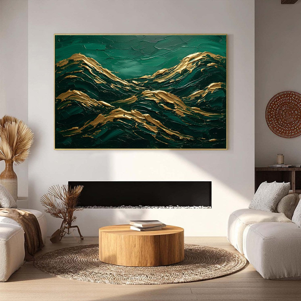EMERALD CRESTS: Heavy Texture Abstract Green and Gold Landscape Painting
