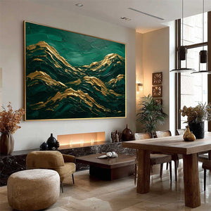 EMERALD CRESTS: Heavy Texture Abstract Green and Gold Landscape Painting