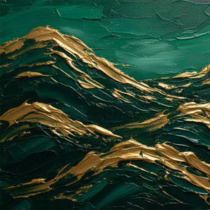 EMERALD CRESTS: Heavy Texture Abstract Green and Gold Landscape Painting