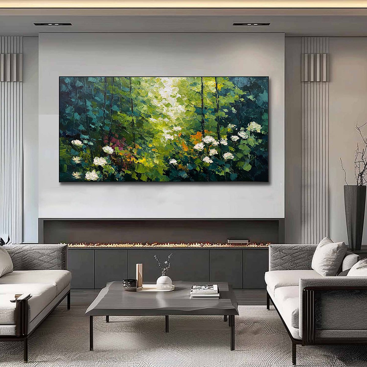 EMERALD GLADE: Textured Palette Knife Forest Landscape Painting