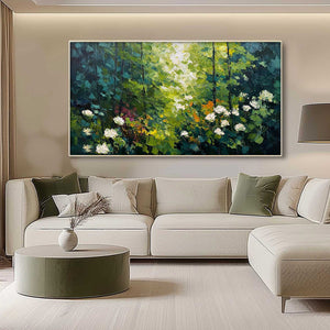 EMERALD GLADE: Textured Palette Knife Forest Landscape Painting