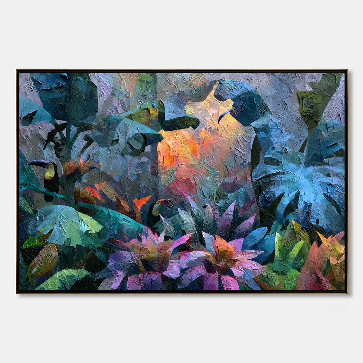 EMERALD HIDEAWAY: Vibrant Impasto Jungle Scene with Toucans