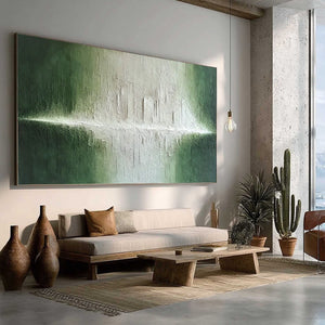 EMERALD HORIZON: Large Textured Green and White Abstract Cityscape Painting