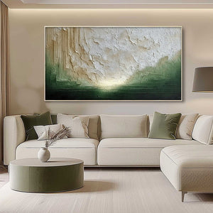 EMERALD HORIZON: Textured Wabi Sabi Abstract Landscape Painting