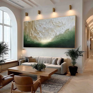 EMERALD HORIZON: Textured Wabi Sabi Abstract Landscape Painting