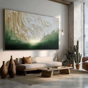 EMERALD HORIZON: Textured Wabi Sabi Abstract Landscape Painting