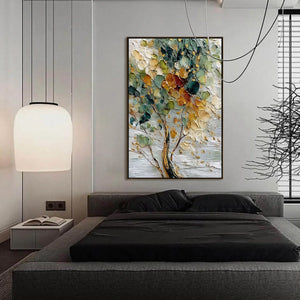 EMERALD JEWEL TREE: Textured Palette Knife Tree Painting with Golden Accents