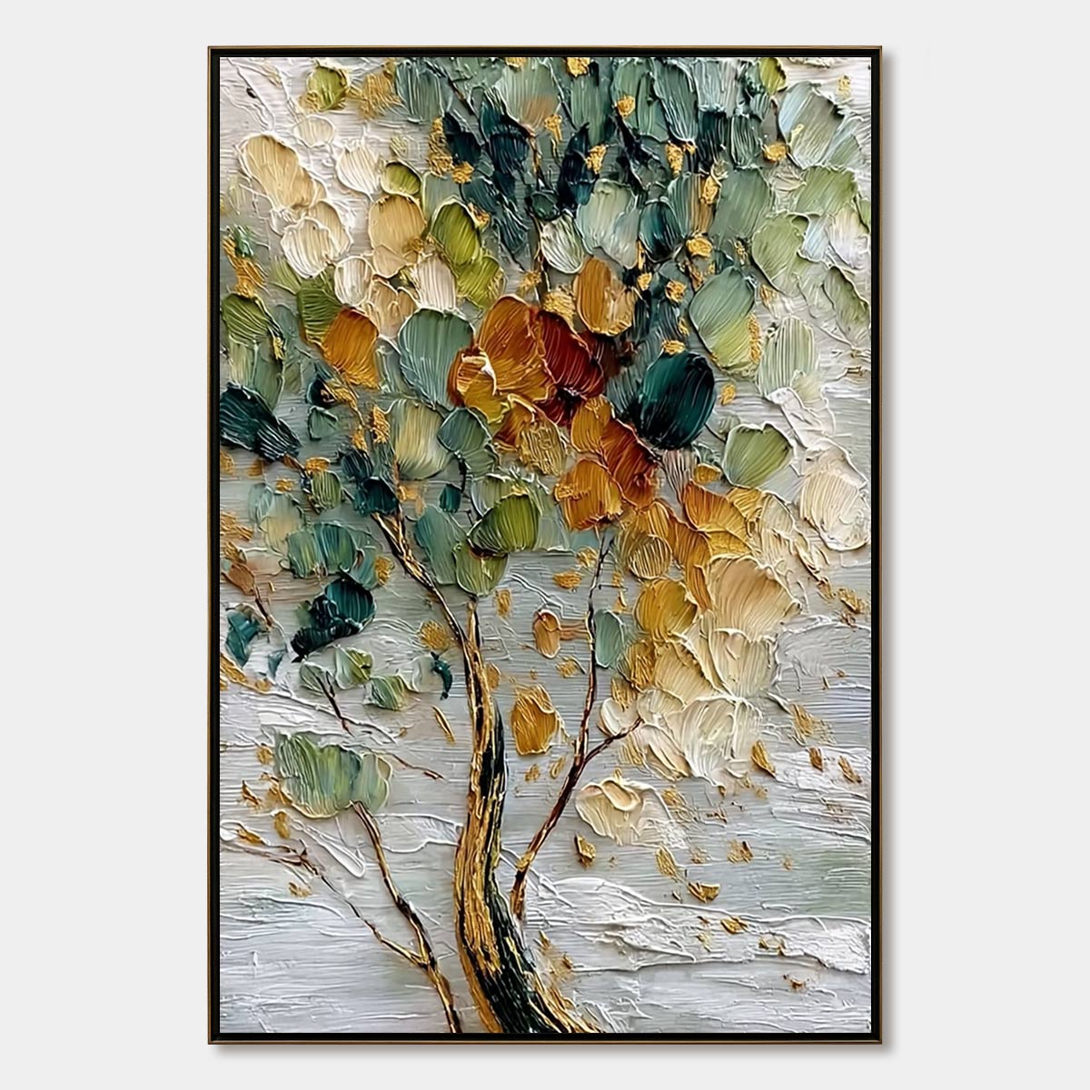 EMERALD JEWEL TREE: Textured Palette Knife Tree Painting with Golden Accents