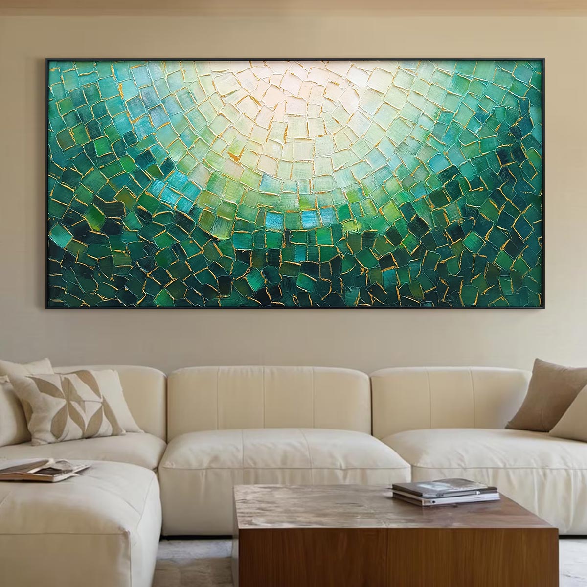 Ready to Ship |EMERALD MOSAIC: Textured Abstract Green and Gold Oil Painting
