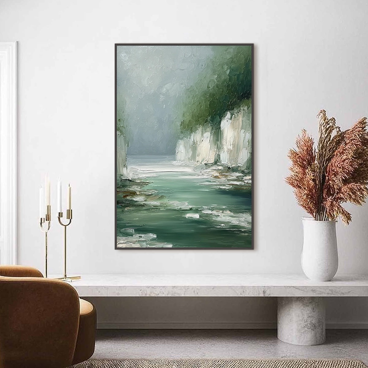 EMERALD PASSAGE: Textured Wabi Sabi Coastal Landscape Painting