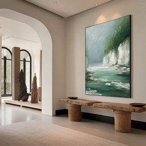 EMERALD PASSAGE: Textured Wabi Sabi Coastal Landscape Painting