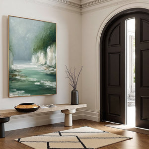 EMERALD PASSAGE: Textured Wabi Sabi Coastal Landscape Painting