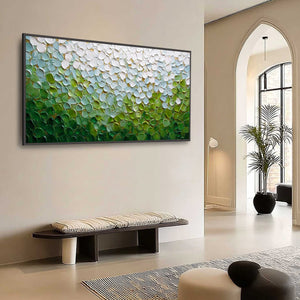 Original abstract impasto wall art 'Emerald Petals', green, white, gold